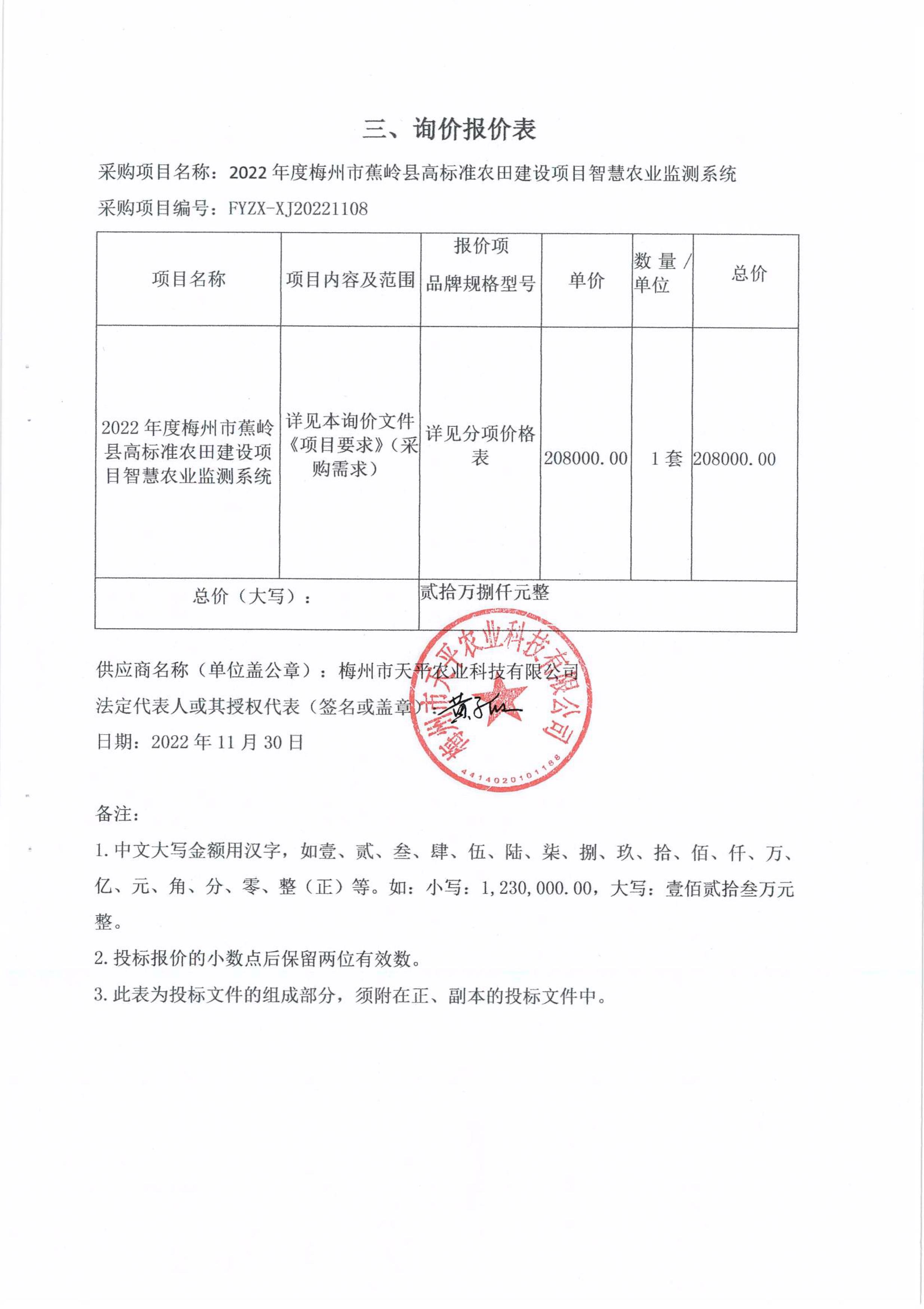 2022年度梅州市蕉岭县高标准农田建设项目智慧农业监测系统采购项目成交（中标）公告